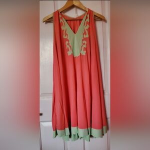 Vintage,1960s Coral and Mint Sleeveless House Dress